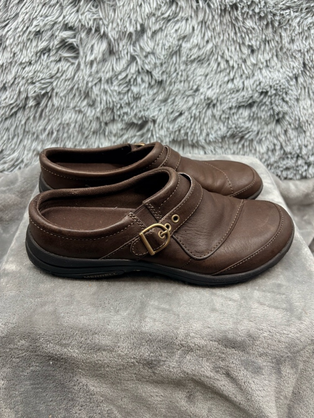 Merrell Clogs Womens 9 Dassie Buckle Coffee Brown Slip On Performance Leather - Picture 3 of 8